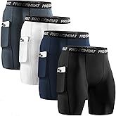 Niksa 2/4 Pack Compression Shorts Men with Pocket, Spandex Running Shorts Sport Athletic Workout Performance Underwear