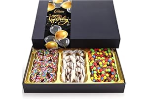 EMPIRE DELIGHTS Happy Birthday Chocolate Covered Pretzels - 12 Assorted Gourmet Chocolate Pretzels in a Happy Birthday Chocolate Gift Box - Mouthwatering Birthday Treats For Women & Men