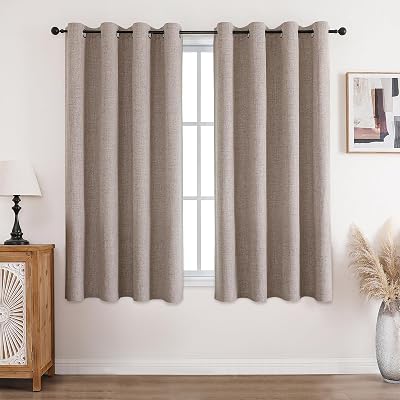 CUCRAF 100% Blackout Curtain 54 Inch Drop 2 Panels Linen Thermal Eyelet 46x54