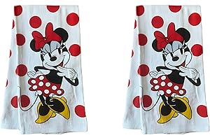 7STAR All-time Favorite Disney Characters Collection 100% Cotton Kitchen Towel Set -2pc (2, Minnie All dots- White)