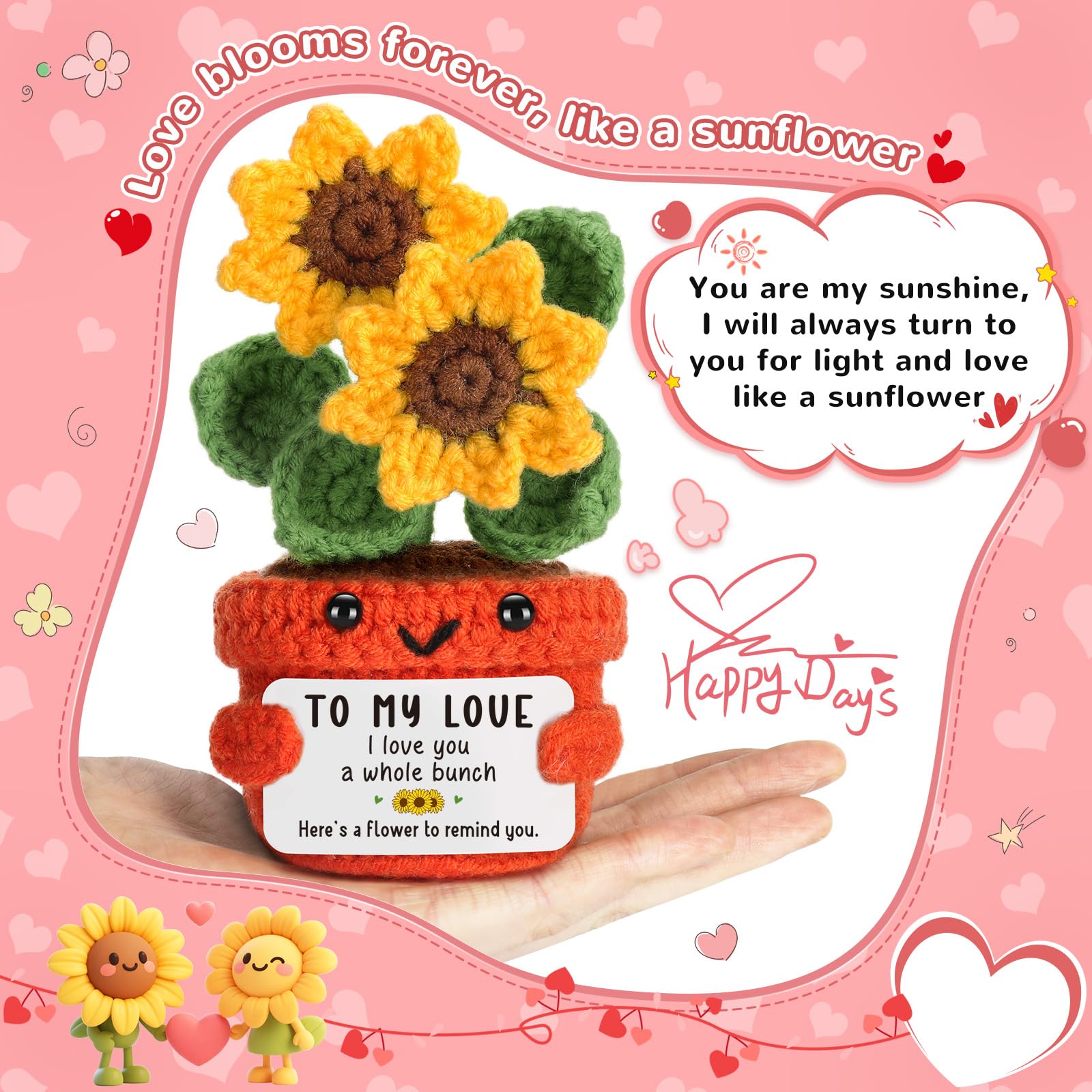Anniversary I Love You Gifts for Women Men Her Him Boyfriend Girlfriend Wife Husband Couples Year Anniversary Wedding Birthday Gift, to My Love Romatic Funny Valentines Fathers Day Handmade Sunflower
