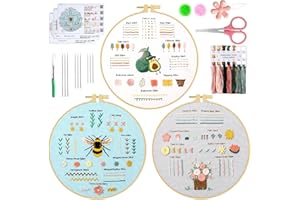 UXORSN 3 Sets Embroidery kit for Beginners Adults Cross Stitch Starter Kits Learn 28 Different Basic Stitches Practice Kit In
