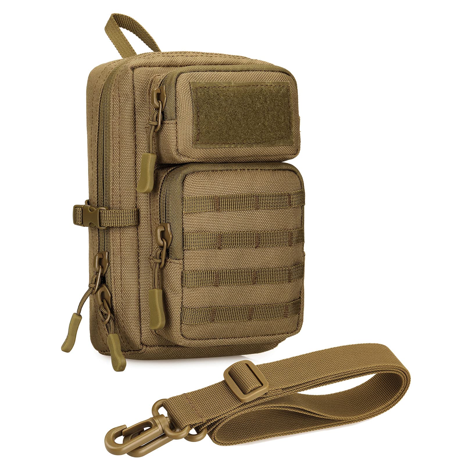 Huntvp Molle Pouch Small Bag Tactical Phone Utility Waist Pack EDC Pouch Cross Body Messenger Bag for Sports, Hiking, Camping, Traveling (Brown)