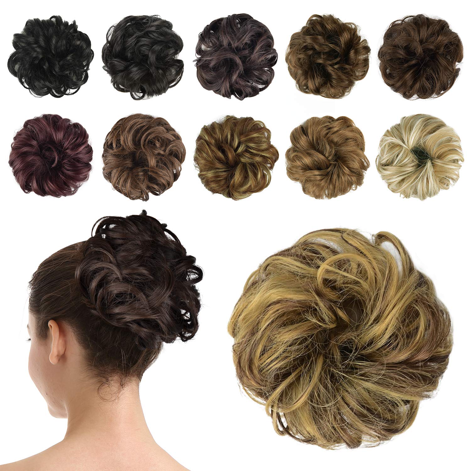 BARSDAR Messy Hair Scrunchies Hair Bun Extensions Hairpiece for Women Updo ponytail Extensions Scrunchie Hair Piece  Hair Accessories - Blonde & Medium Brown