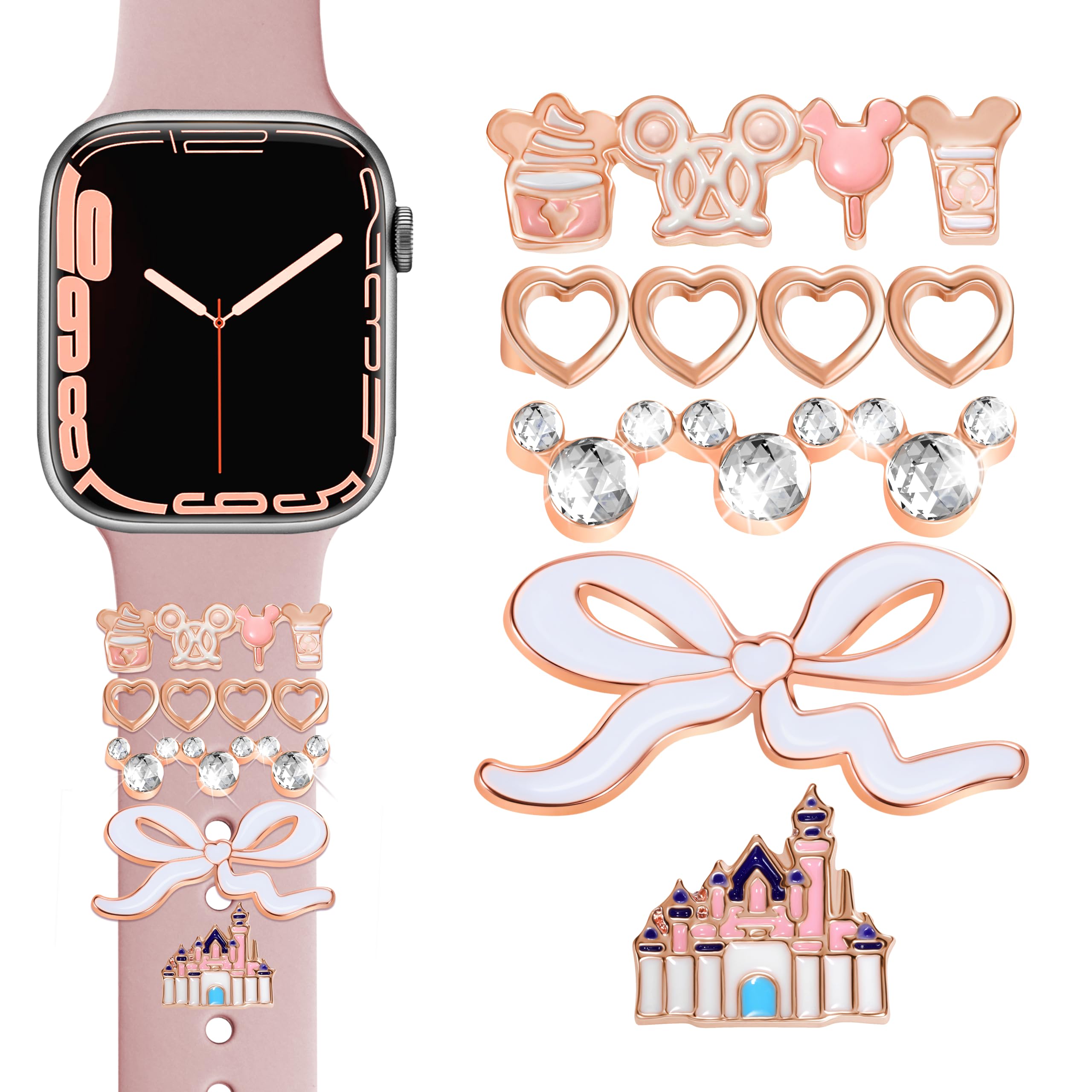 JR.DM Watch Band Charms with Decorative Bling Rings Loops, Compatible with Apple Watch 40mm 38mm 41mm 42mm 44mm 45mm 46mm Smartwatch Strap Accessories for iWatch Series 10 9 8 7 6 5 4 3 2 1