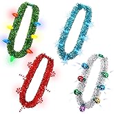 NOVWANG 4PCS Light up Christmas Necklace 3D Light Xmas Necklace 6 Dynamic Light Modes Colorful Bulbs Glow Candy Cane Colorful Disco Bulb Snowflakes for Kids Adults New Year Christmas Party