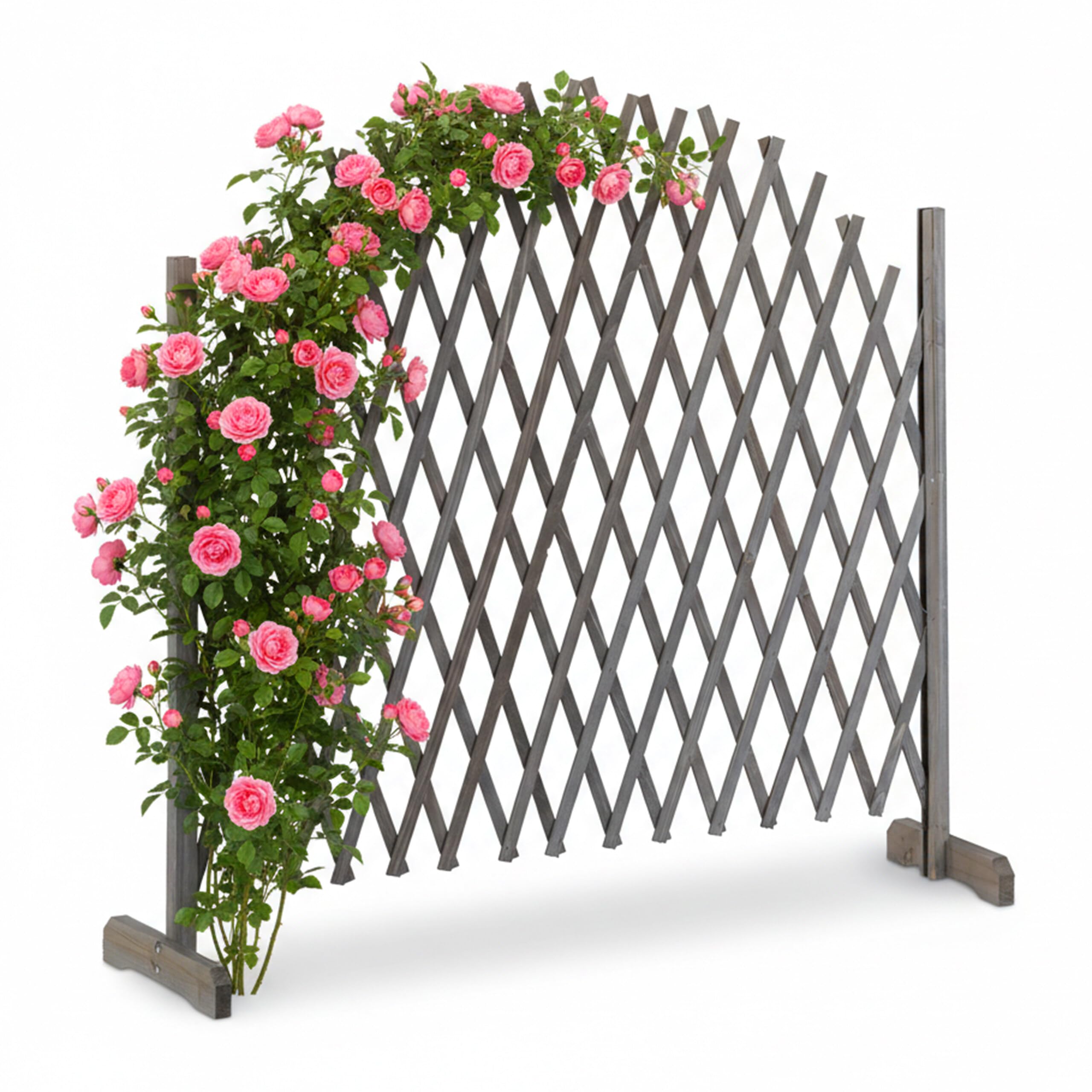 Relaxdays Wooden Trellis, Extendable, Freestanding, Garden Lattice, Balcony Climbing Aid, Grey