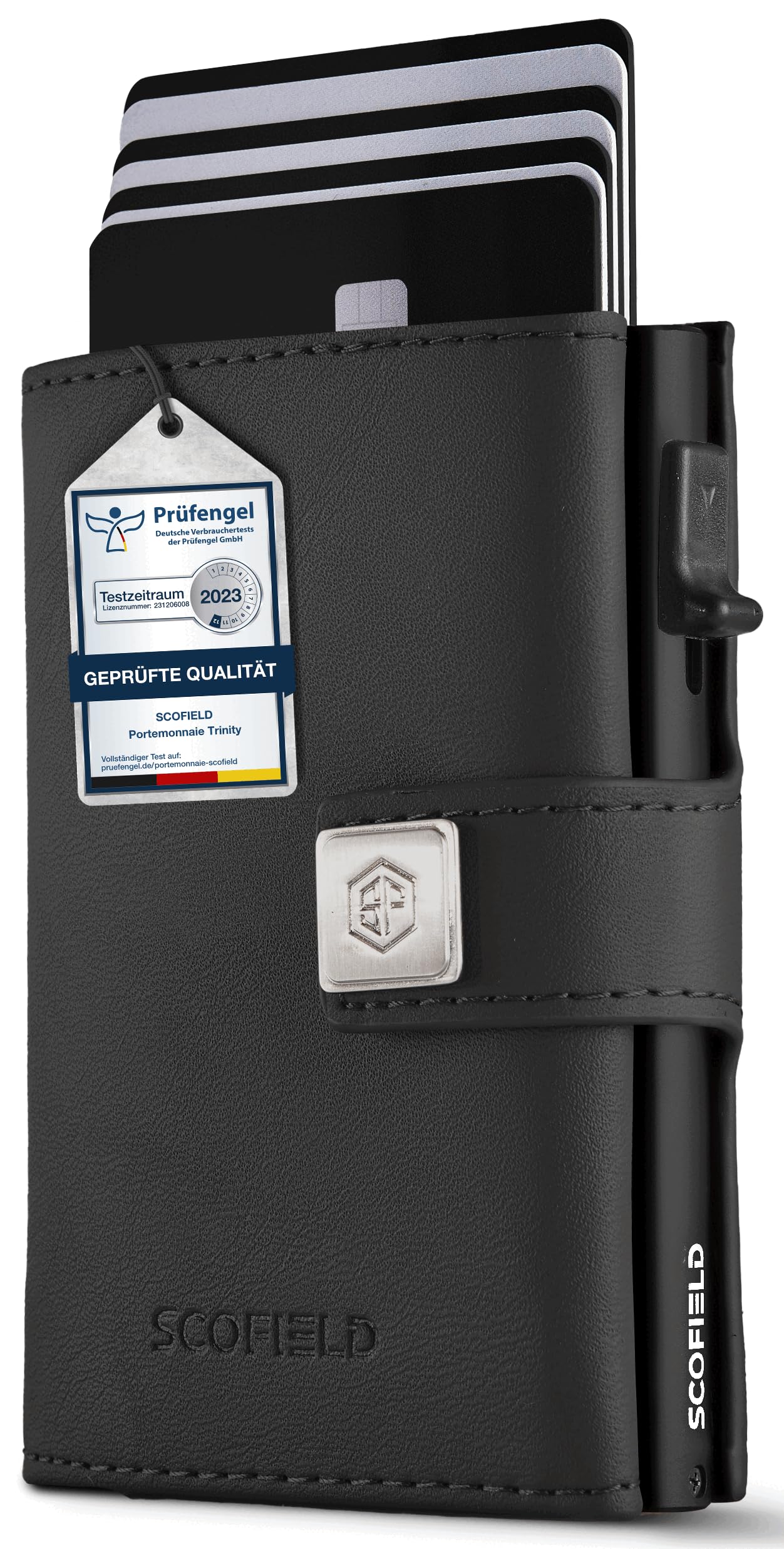 SF SCOFIELD Trinity Slim Wallet with Coin Compartment, Premium Credit Card Holder for 10-12 Cards, RFID Protection, Wallets for Men, Smart Wallet, Black - Matte Black, Münzfach Mini, Modern