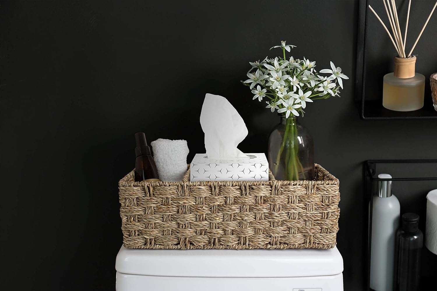 Toilet Tank Compartment Tissue Holder Handmade Bathroom Decor Organizer Box Homescape Creations Woven Wicker Seagrass Storage Basket Holders Dispensers Bath