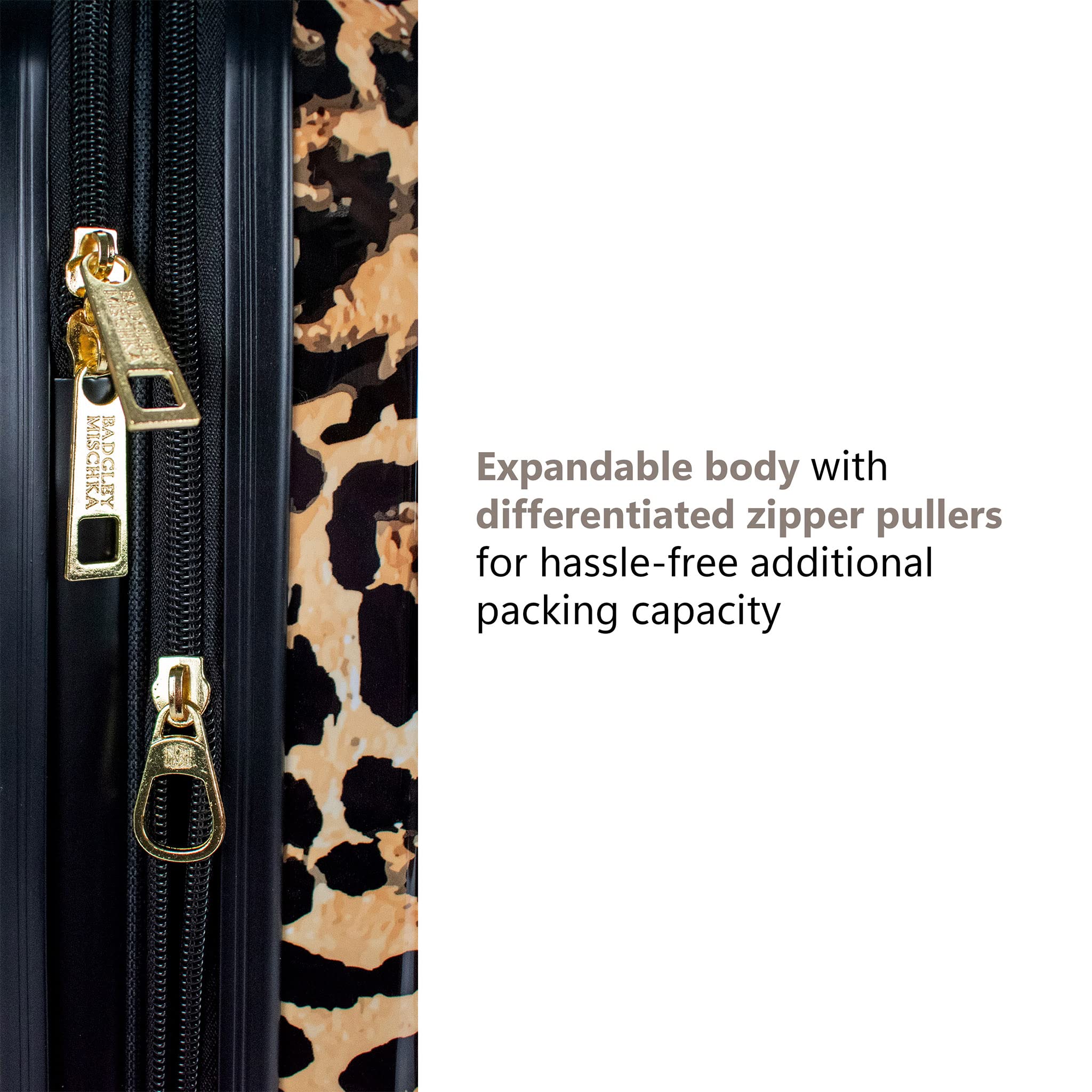 Badgley Mischka Leopard 3 Piece PC-ABS Expandable Luggage Set