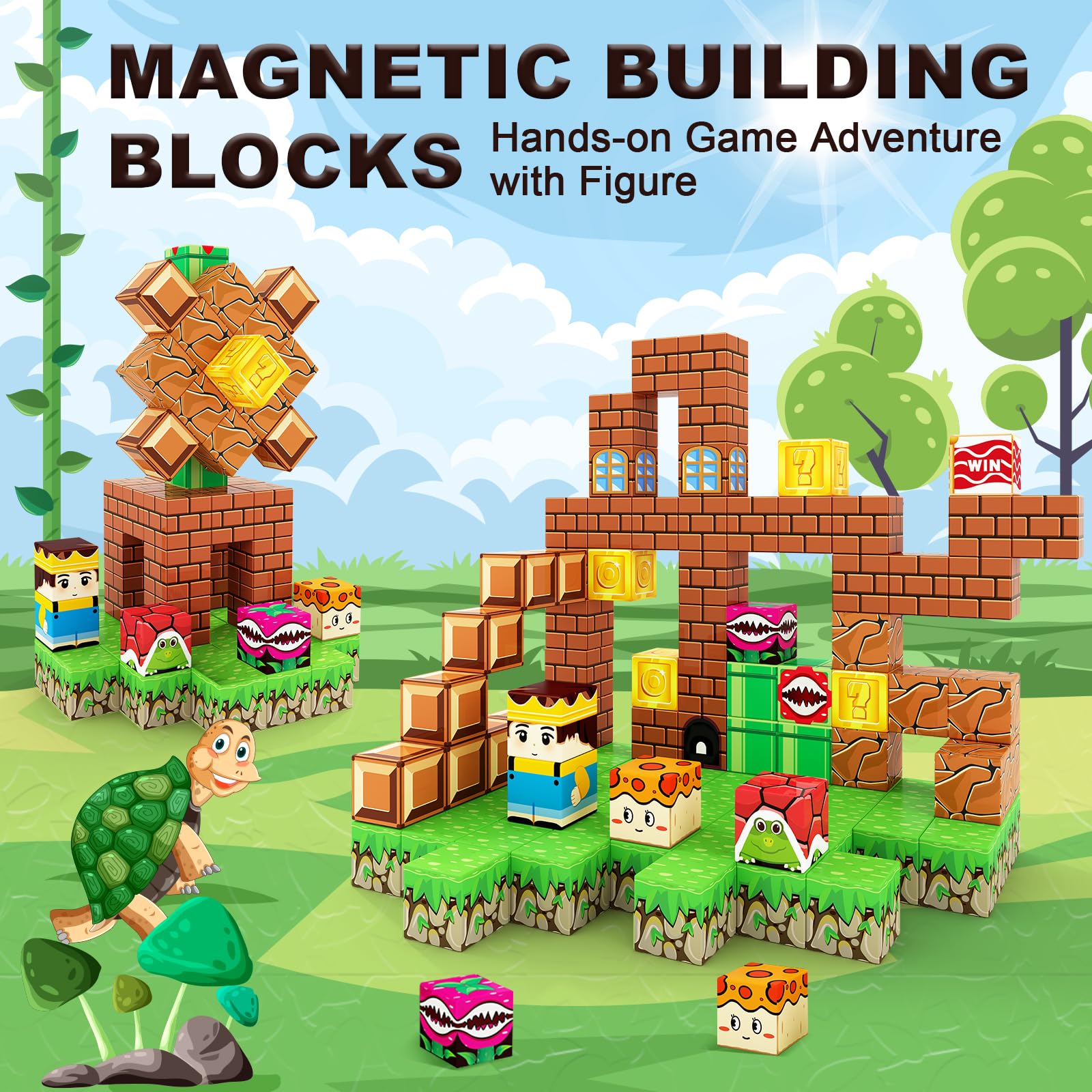 Magnetic Blocks Building Toys - Build Mine Magnet World Set Toddler Kids Sensory Toys for Boys & Girls Ages 3-5 5-7 8-12, 1'' Magnetic Cubes Game Classroom Must Haves Decor School Supplies