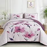 Mybedsoul Floral Quilt Set Queen Size, 3 Pieces Rose Pink Bedspread Coverlet Set, Lightweight Farmhouse Botanical Bedding Set for Fall Winter All Season(96"x90")
