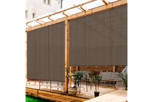 FLORALEAF Outdoor Roller Shades 8'W x 6'H Window Blinds for Porch Screen Deck Pergola Patio Balcony Gazebo Privacy Sunshade Roll Up Outdoor, Brown