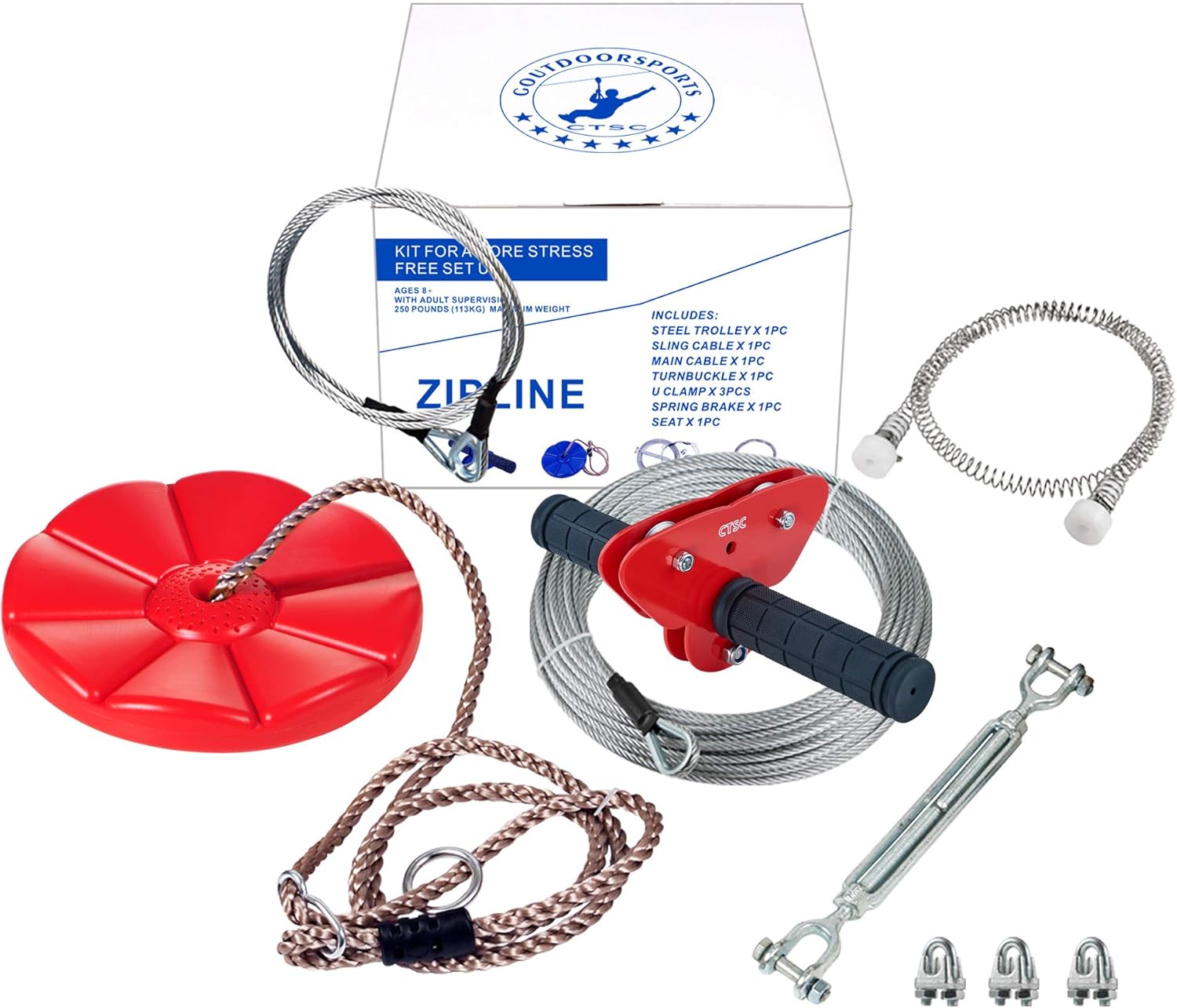 CTSC 29m Zip Wire Kit with 1.8m Stainless Steel Spring Brake and Zip