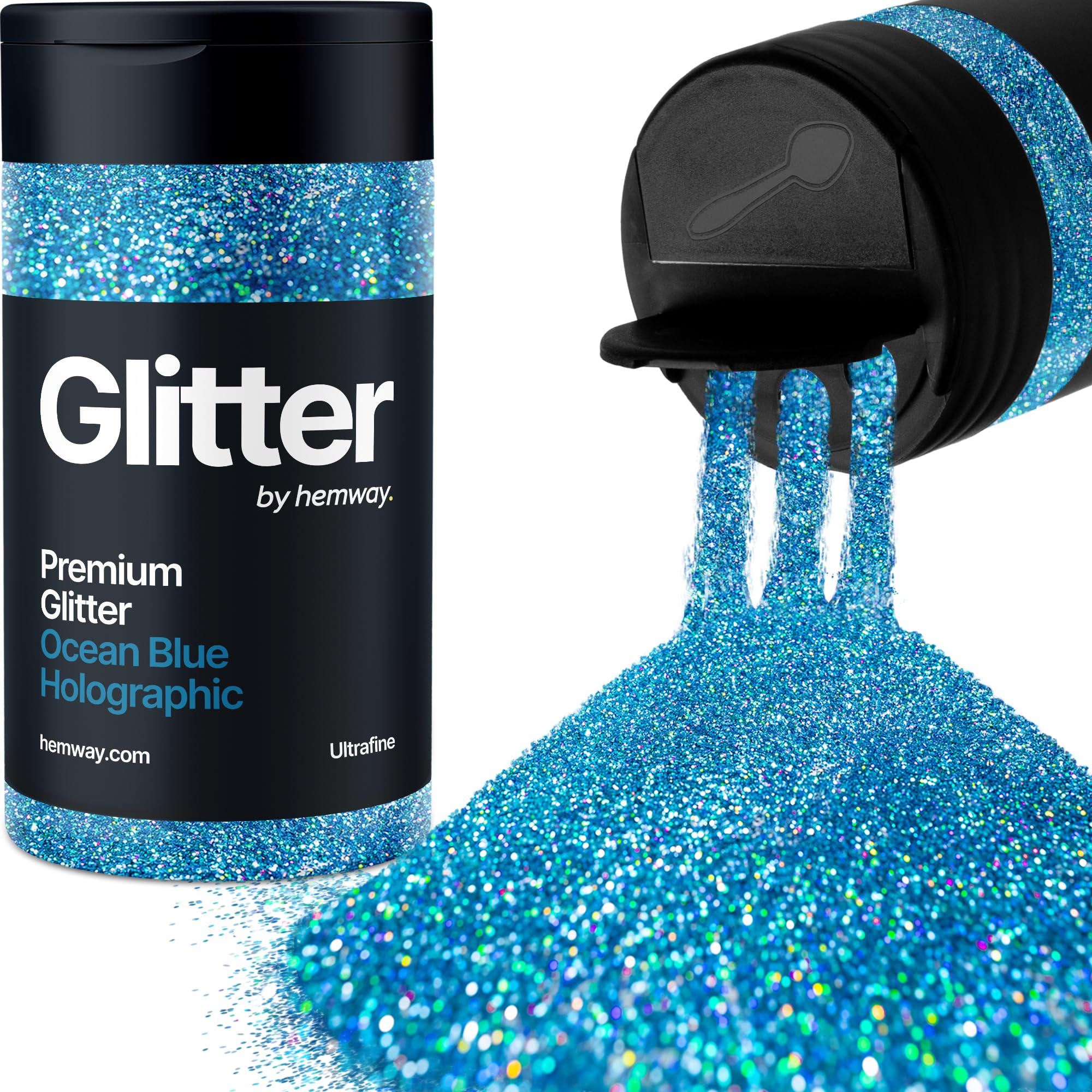 Holographic Ocean Blue Glitter Shaker, 130g Ultrafine Glitter, Crafts 1/128" Metallic Flake Ocean Blue Sequins, Resin & Epoxy Crafts, Decorating, Halloween, Christmas Nail, Face, Hemway