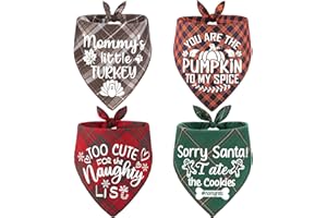 REMIFA 4 Pack Halloween Thanksgivng Christmas Dog Bandanas - Classic Fall Plaid Xmas Dog Bandana Triangle Pet Scarf Bibs Kerchief Gift Set Pet Holiday Accessories Decoration for Small to Large Puppy Dog Cat