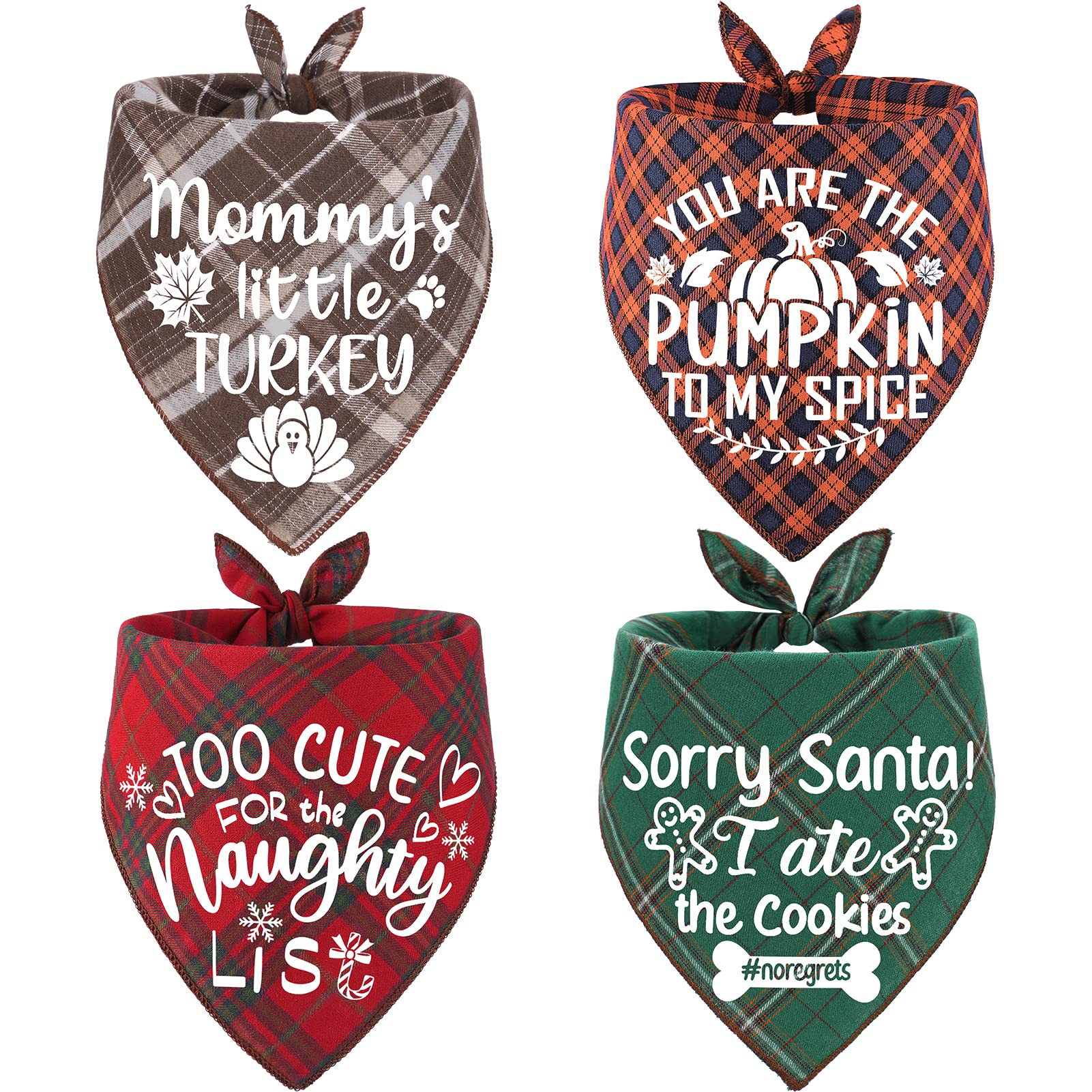 Photo 1 of 4 Pack Halloween Thanksgivng Christmas Dog Bandanas - Classic Fall Plaid Xmas Dog Bandana Triangle Pet Scarf Bibs Kerchief Gift Set Pet Holiday Accessories Decoration for Small to Large Puppy Dog Cat
