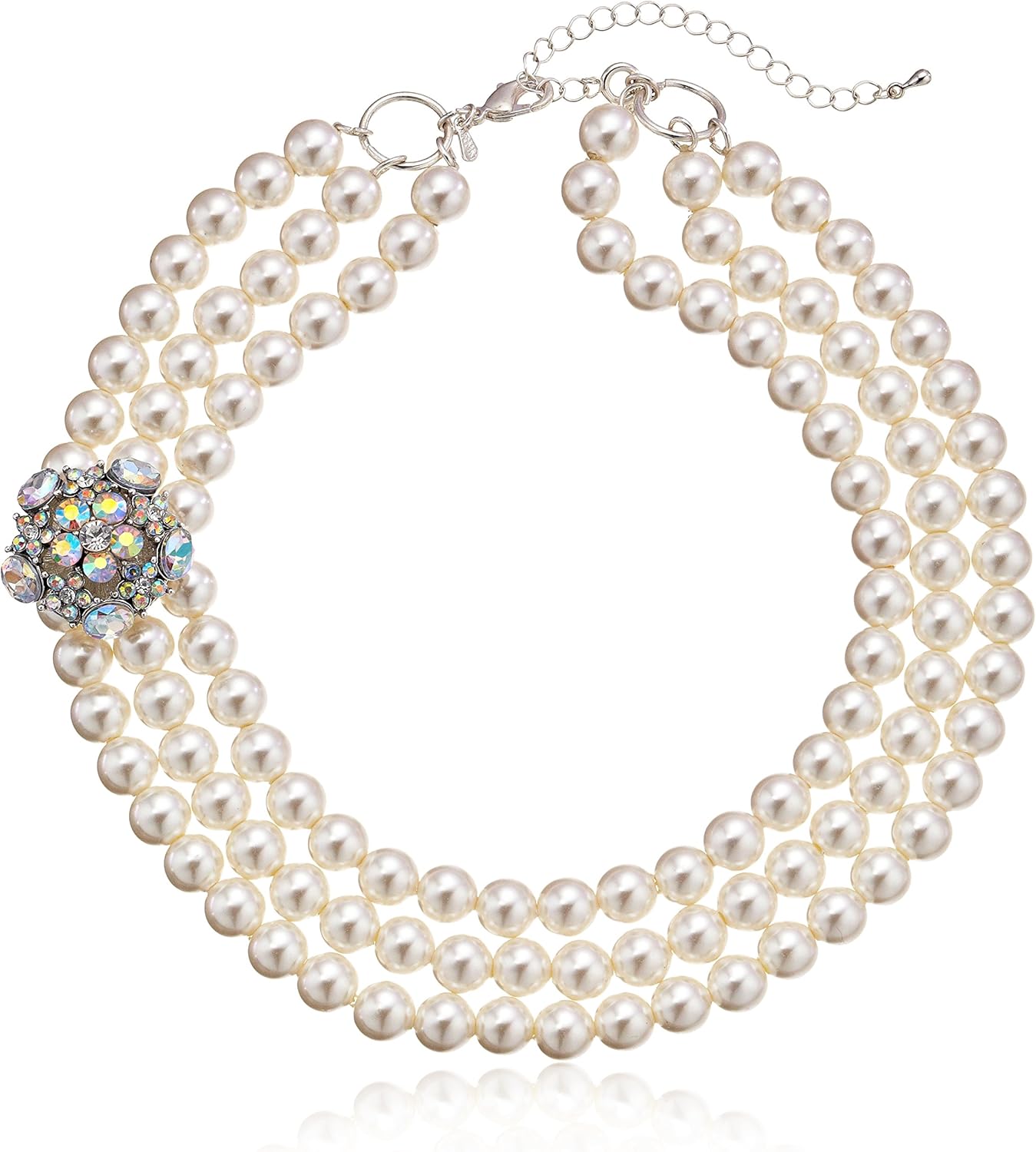 Simulated Pearl ThreeRow Necklace, 17" + 3" Extender