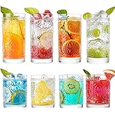 wookgreat Vintage Drinking Glasses, Set of 8 Hand-Made Glass Cups-4 Highball Glasses 15oz & 4 Rocks Glasses 13oz, Mojito Cups, Cocktail Glass, Bar Glassware Set for Cocktail, beer, Whiskey