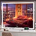 Hasipu Vanity Mirror with Lights, 40" x 30" LED Makeup Mirror, Lighted Makeup Mirror with Dimmable 3 Modes, Touch Screen Control Vanity Mirror Square White