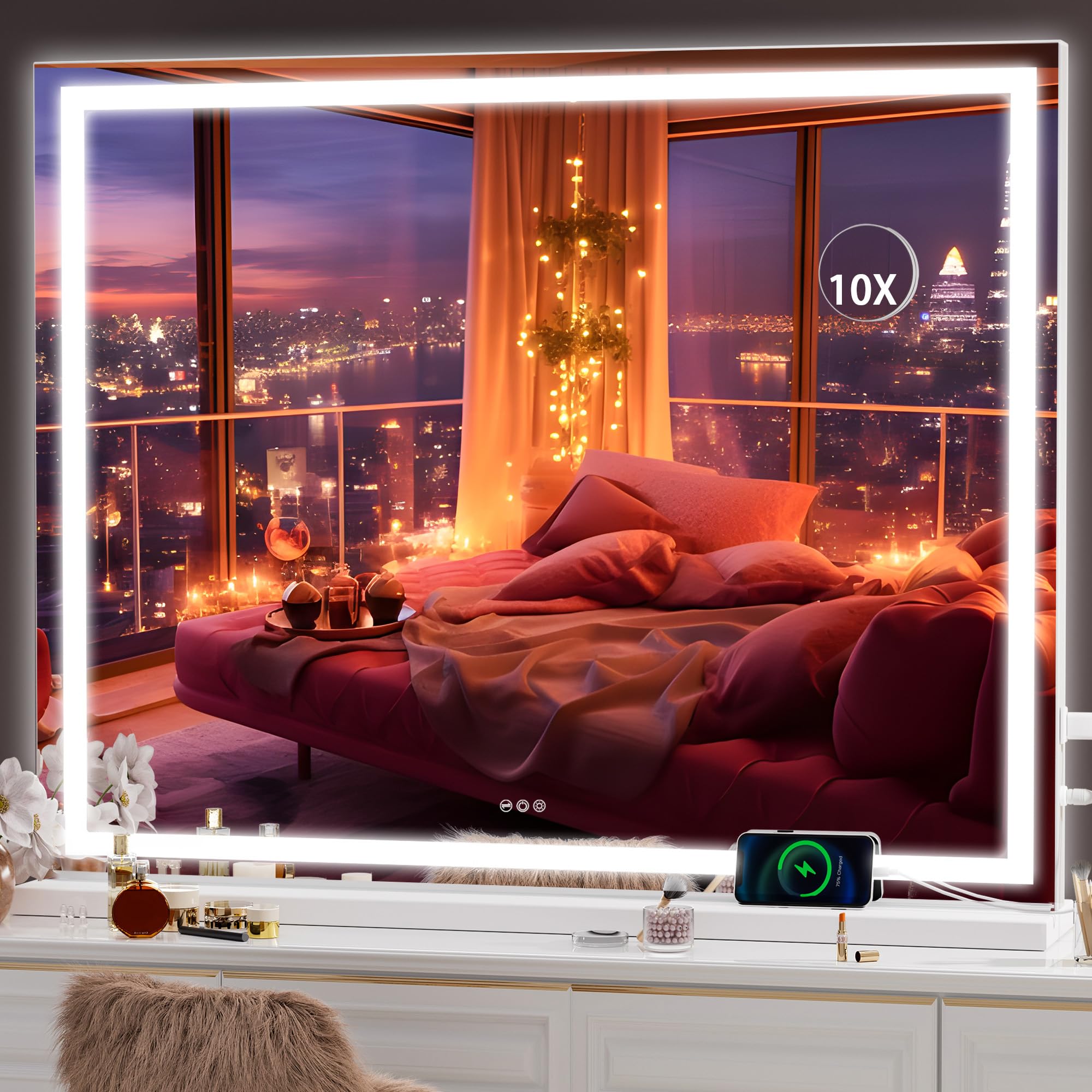 Photo 1 of ***MISSING HARDWARE, SELLING FOR PARTS AS IS FINAL SALE***Hasipu Vanity Mirror with Lights, 40" x 30" LED Makeup Mirror, Lighted Makeup Mirror with Dimmable 3 Modes, Touch Screen Control Vanity Mirror Square White***MISSING HARDWARE, SELLING FOR PARTS AS 