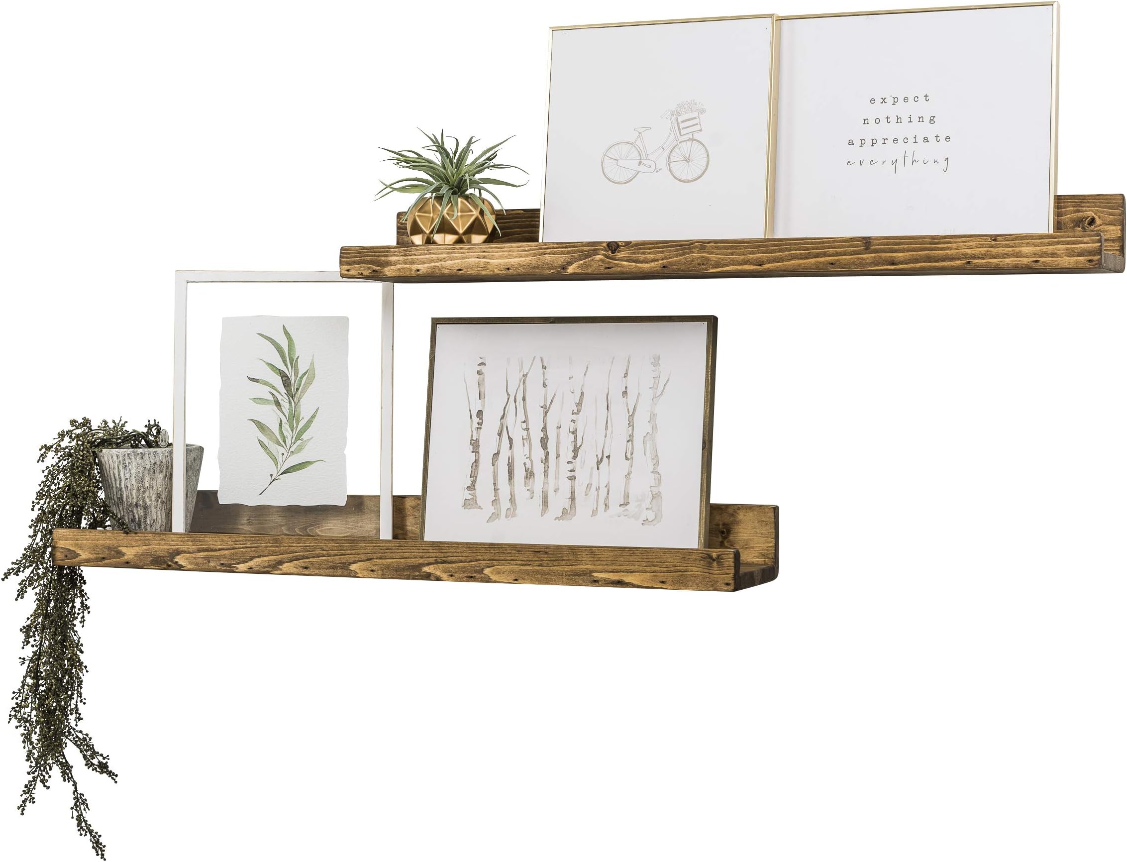 Rustic Luxe Handmade Wooden Wall Mounted Shallow Set of 2 Floating Shelves by Del Hutson Designs (36 Inch, Walnut)