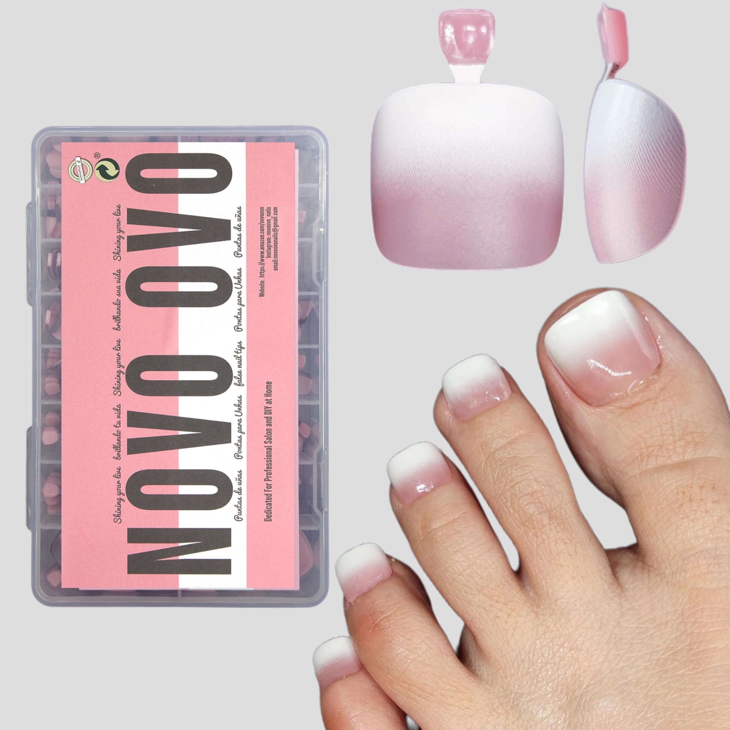 NOVO OVO Fake Toe Nail Tips Press on, French Tip