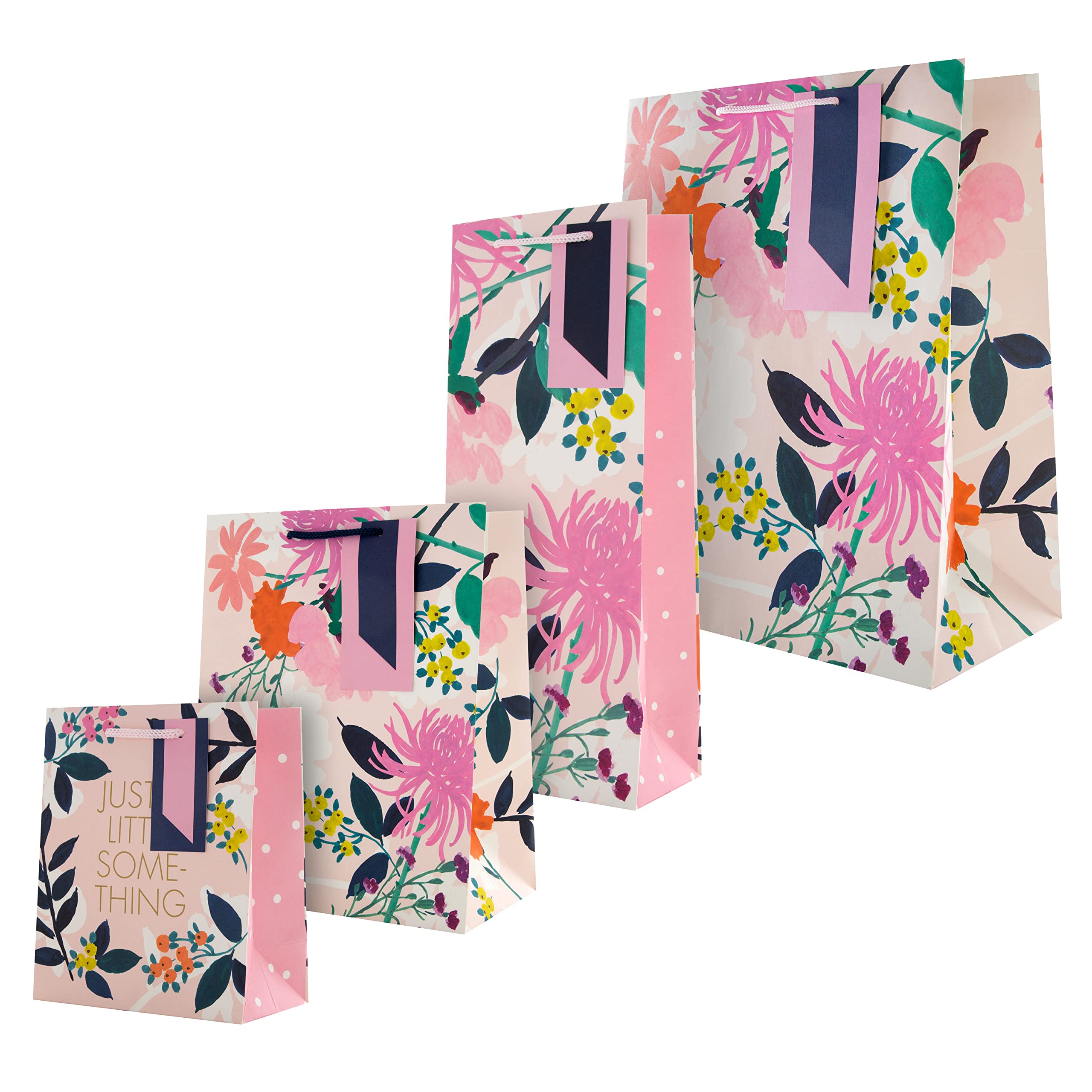 Hallmark Multi Occasion Gift and Bottle Bags Bundle - 1 Large, 1 Medium and 1 Small Gift Bag, and 1 Bottle Bag in 4 Floral Designs