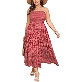 SCOMCHIC Women's Plus Size Summer Maxi Dress Sleeveless Spaghetti Strap Smocked Casual Boho Tiered Long Beach Sun Dresses