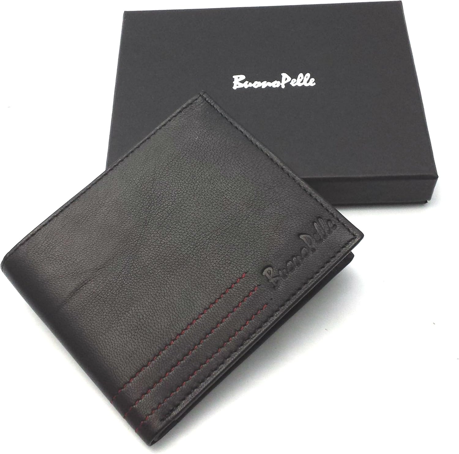 Buono Pelle RFID Blocking Designer Real Leather Mens Wallet Credit Carder Holder Bifold Purse with Gift Box - Image 3