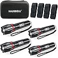 HAUSBELL T8 Upgraded Flashlight Bright, Zoomable Tactical LED Flashlights Flash Light with High Lumens and Five Modes and Camping Accessories, 4 Pack