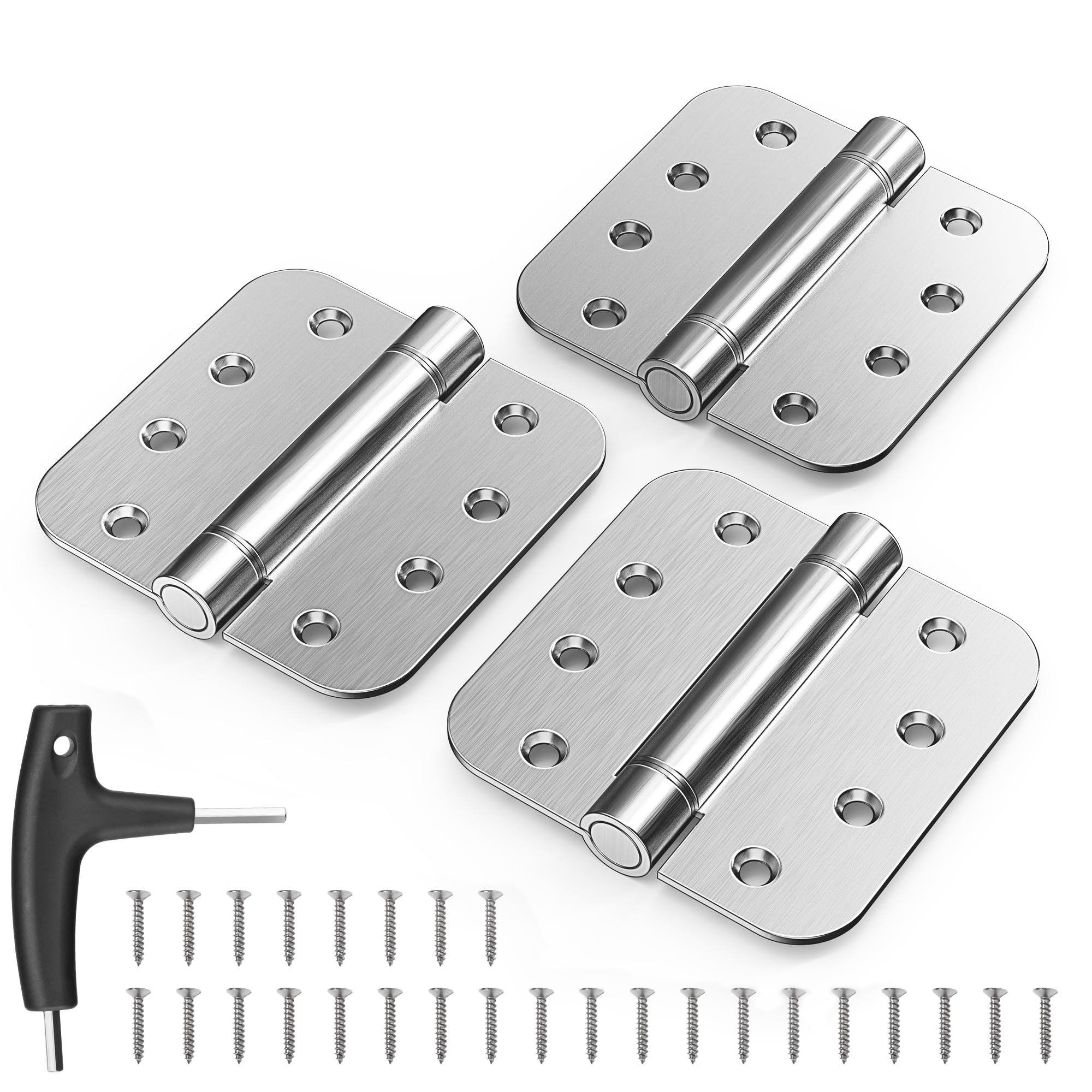Photo 1 of KOLET Self Closing Door Hinges, 4 x 4 Inches Door Hinges with Auto Close, 5/8" Radius Corners Spring Hinges, Heavy Duty Stainless Steel, Long-Lasting, Brushed Nickel, 3 Pack