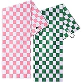 Mindsoft 2 Pieces Funny Golf Towel Microfiber Embroidered Ball Towels for Women Ball Bags with Clips Accessories Waffle Pattern for Mother Golf Fan Birthday Gifts (Pink Green,Checkered Style)