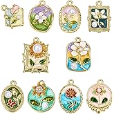 COGCHARGER Oil Painting Flower Charms for Jewelry Making Alloy Enamel Pendants for Bracelet Earring Necklace Crafts