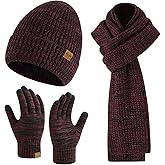 Miorpex Mens Winter Beanie Hat Touchscreen Gloves Long Scarf 3 Set with Warm Fleece Lined Knit Cap Scarves for Men Women