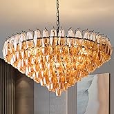 AUDOSY Modern Round Chandelier, 37" Extra Large Black Chandeliers for Dining Room, 14-Light with Tiered Smoke Glass Tubes Cei