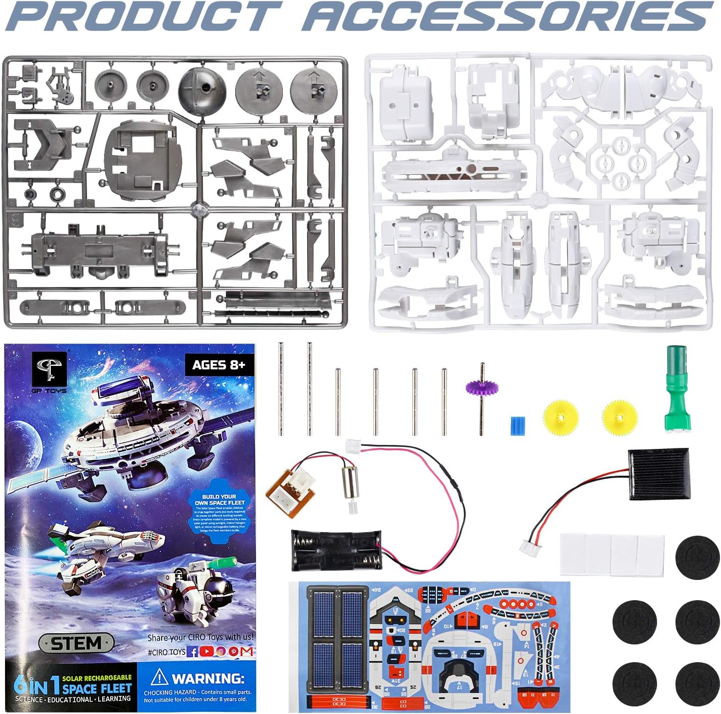 STEM Toys 6-in-1 Solar Robot Kits Space Toys DIY Building Set Science Experiment Kit Engineer Building Activities for Kids Learning & Education Toys Powered by The Sun (200 Pieces): Toys & Games