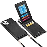 Vofolen Compatible with iPhone 12 Pro Max Case Wallet with Credit Card Holder Lanyard Crossbody Strap Leather Magnetic Clasp Kickstand Heavy Duty Protective Flip Cover Black