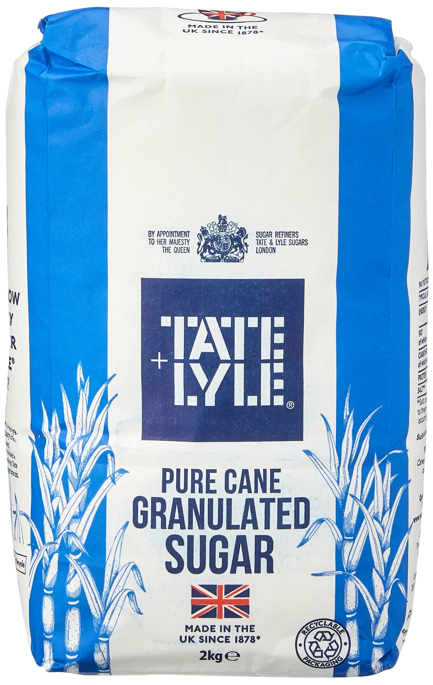 Tate & Lyle TS-150002 Granulated Pure Cane Sugar Bag, 2kg, White