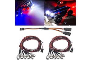 2Pack HIRCQOO 6LED RC Car LED Light Headlights Taillight Lighting with JR Y Cable Compatible with Traxxas HSP Tamiya Redcat RC4WD Axial Kyosho Arrma 1/8 1/10 1/12 RC Car Truck (2Blue + 2White + 2Red)