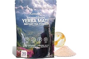 XEMENRY Yerba Mate Tea Powder - Peach Mango, Clean Energy & Focus with L-Theanine, Gut Health Support with Prebiotics, No Crash, 11.6oz (30 Servings)