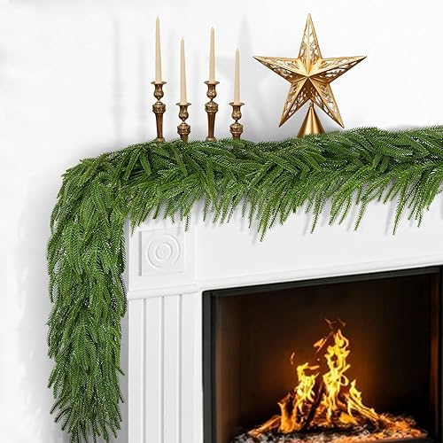 Realistic Norfolk Pine Garland Christmas Garlands, SAREAL 9ft Artificial Faux Greenery Garland for Christmas Festive Holiday Decor
