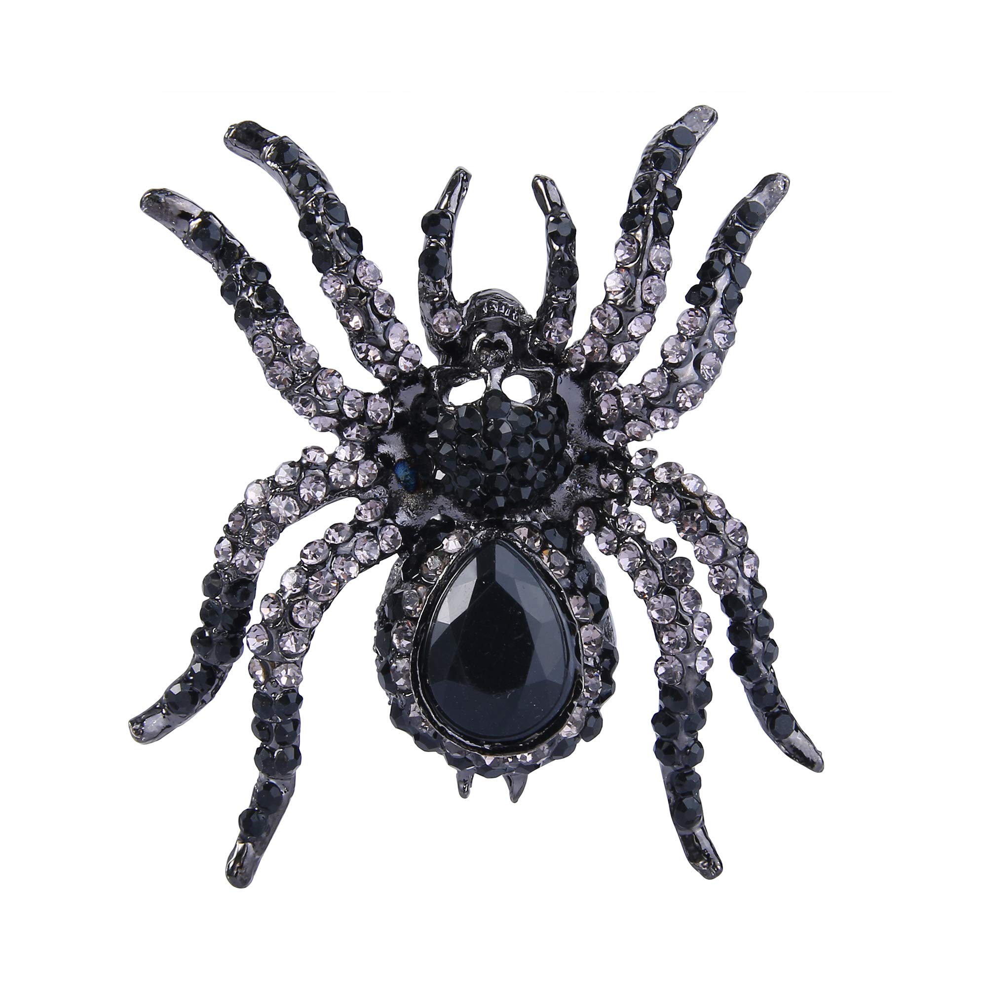 Ever Faith Women's Austrian Crystal Halloween Gothic Spider Skull Brooch Jet Color Black-Tone