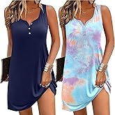 Ekouaer Tank Nightgowns for Women 2 Pack Sexy Night Gown Sleeveless Sleepwear Soft Sleep Dress Button Sleepshirt