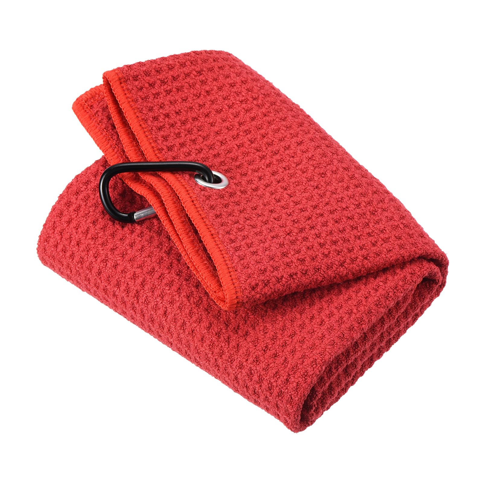 PATIKIL 16"x16" Tri-Fold Golf Towels, Waffle Pattern Towels Soft Fiber Strong Water Absorption with D Clip for Golf Lovers, Red
