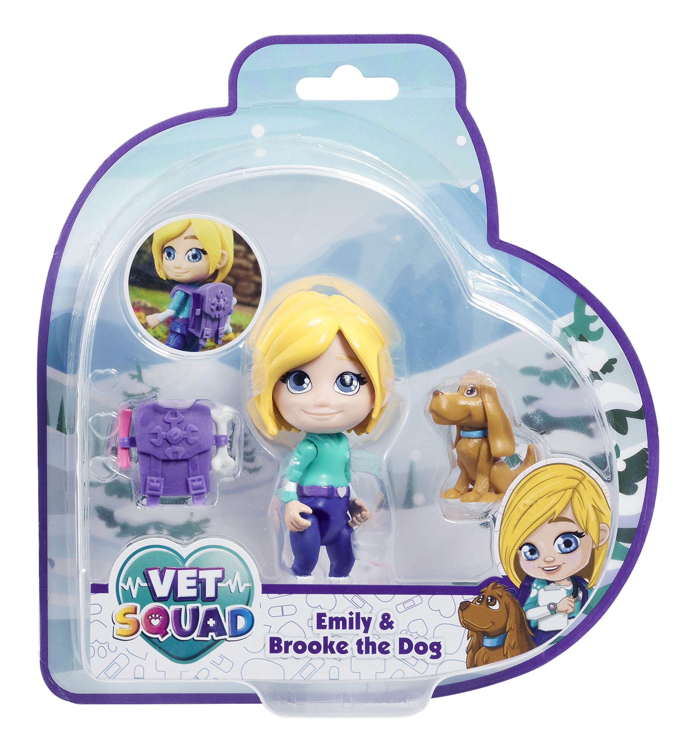 Vet Squad Vet Pet Assortment-Emily & Brooke The Dog, 3 Inch Articulated Vet Figure with pet and Accessories