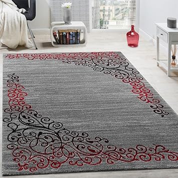 Paco Home Tapis Design Avec Motif Floral Fil Scintillant Rouge Gris Anthracite Chiné Dimension120x160 Cm