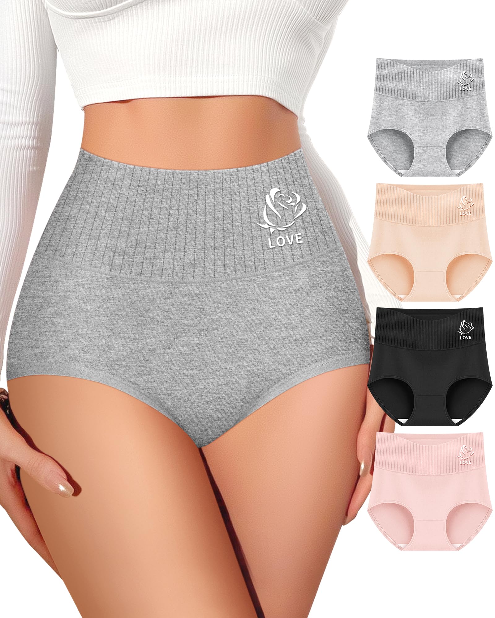 Photo 1 of YDQ Women's Cotton Underwear High Waisted Tummy Control Top Panties Postpartum Ladies 4 Pack Post Partum Compression Multi S