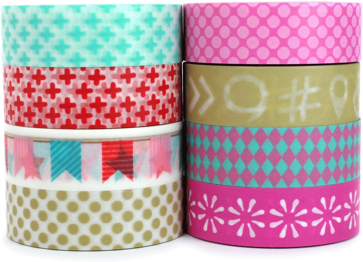 Crafty Rabbit Geometric Washi Tape - Set of 8 Rolls - 262 Feet Total - Multicolor