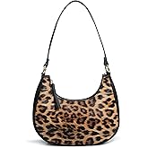Crescent Shoulder Bag for Women Leopard Print Vegan Leather Crossbody with Chain Strap Underarm Purse